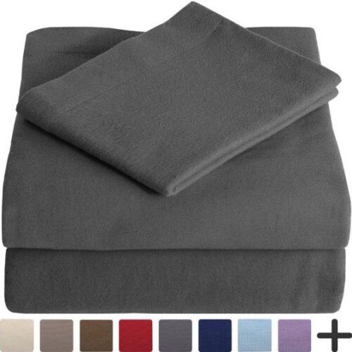 100% Cotton Velvet Flannel Sheet Set - Extra Soft Heavyweight - Double Brushed Flannel - Deep Pocket (Queen, Grey)