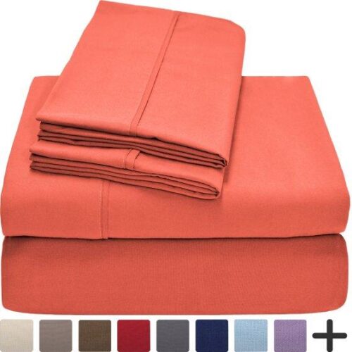 Premium 1800 Ultra-Soft Microfiber Collection Sheet Set - Double Brushed - Hypoallergenic - Wrinkle Resistant - Deep Pocket (Queen, Coral)