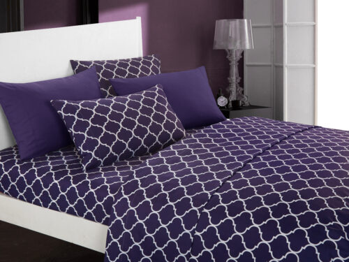 Chic Home Tymon 6 Piece Sheet Set Super Soft Contemporary Geometric Pattern Print Deep Pocket Design - Includes Flat & Fitted Sheets and Bonus Pillowcases, King Plum